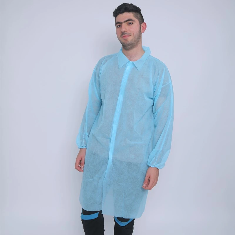 Non Woven Fabric Disposable Protective PP White/Blue Lab Coat