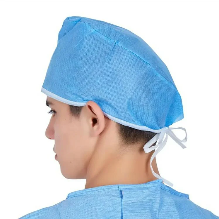 Non-Woven Surgical Doctor Cap with Ties on for Hospital Cover Head Cap