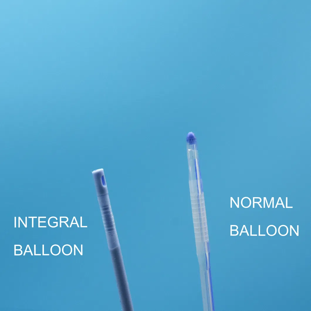 2 Way Blue Silicone Foley Catheter with Unibal Integral Balloon Technology Integrated Flat Balloon Open Tipped Suprapubic Use Catheter