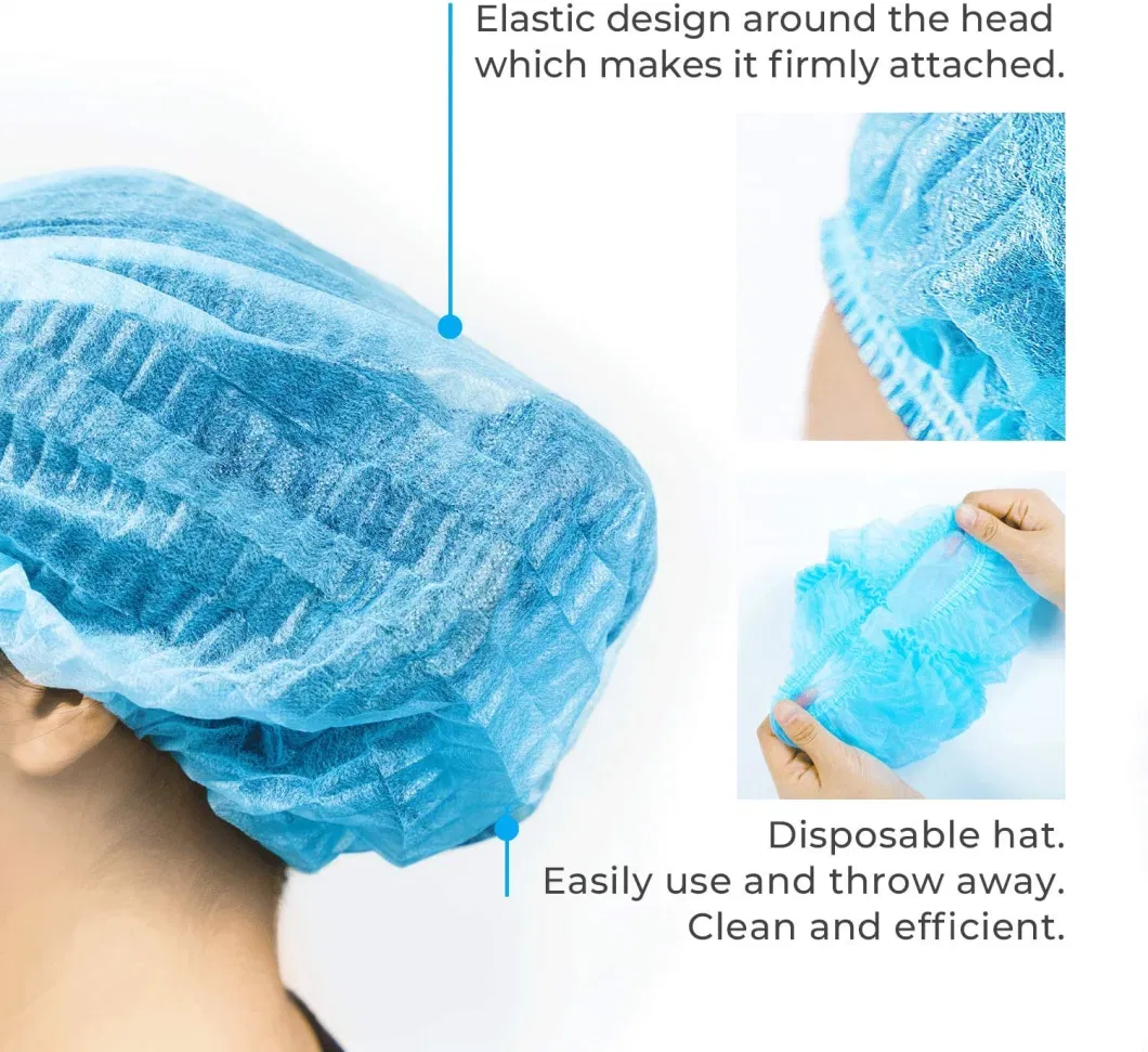 Various Color 100% PP Non-Woven Fabric Hygiene Cap Nonwoven Bouffant Cap