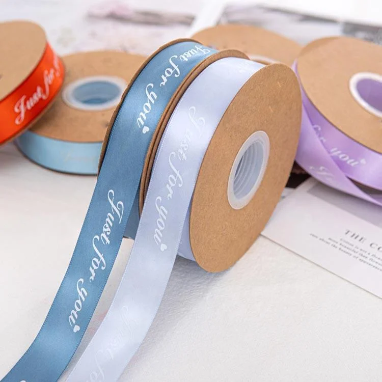 100 Yards Manufacturer Wholesale Wrapping Gift Printed Silky Single Faced Grosgrain Silk Satin Ribbon Roll with Logo