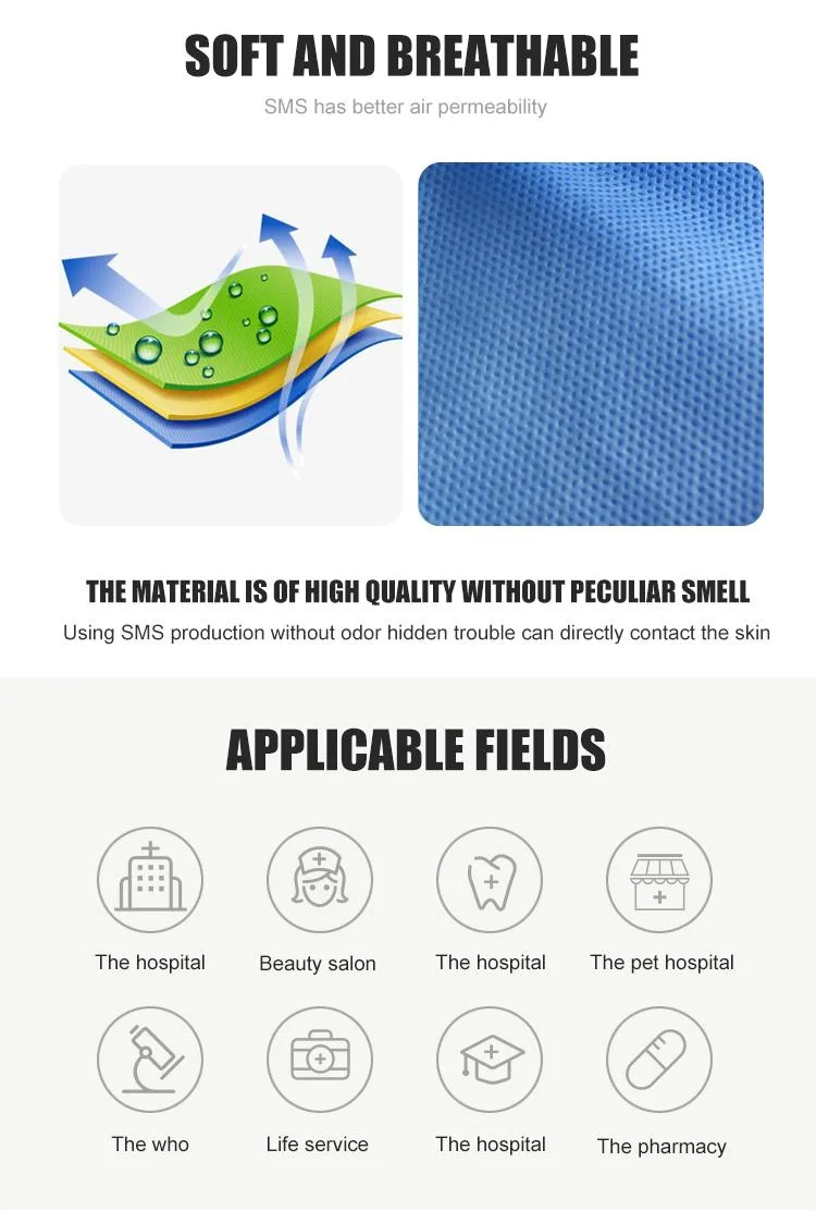 China Disposable Lightweight Insulating Clothing Dust and Splash Proof SMS Isolation Gown