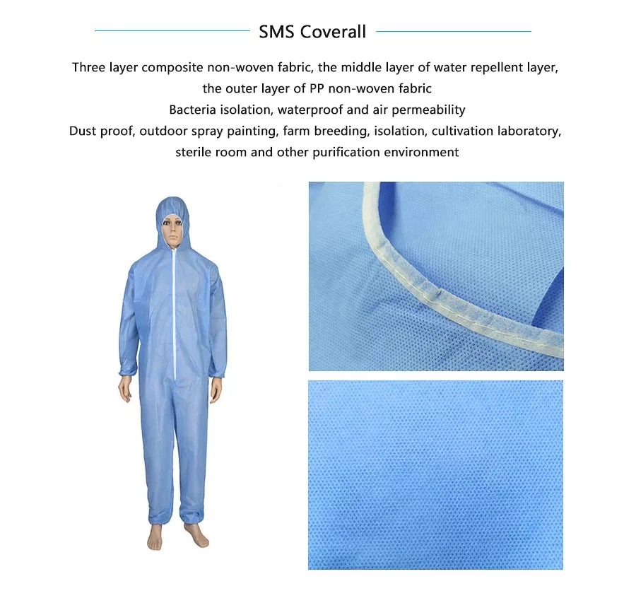 Disposable Non Woven PP PE SMS Microporous Coverall Industrial Supplies Suit Isolation Safety Work Protective Coverall