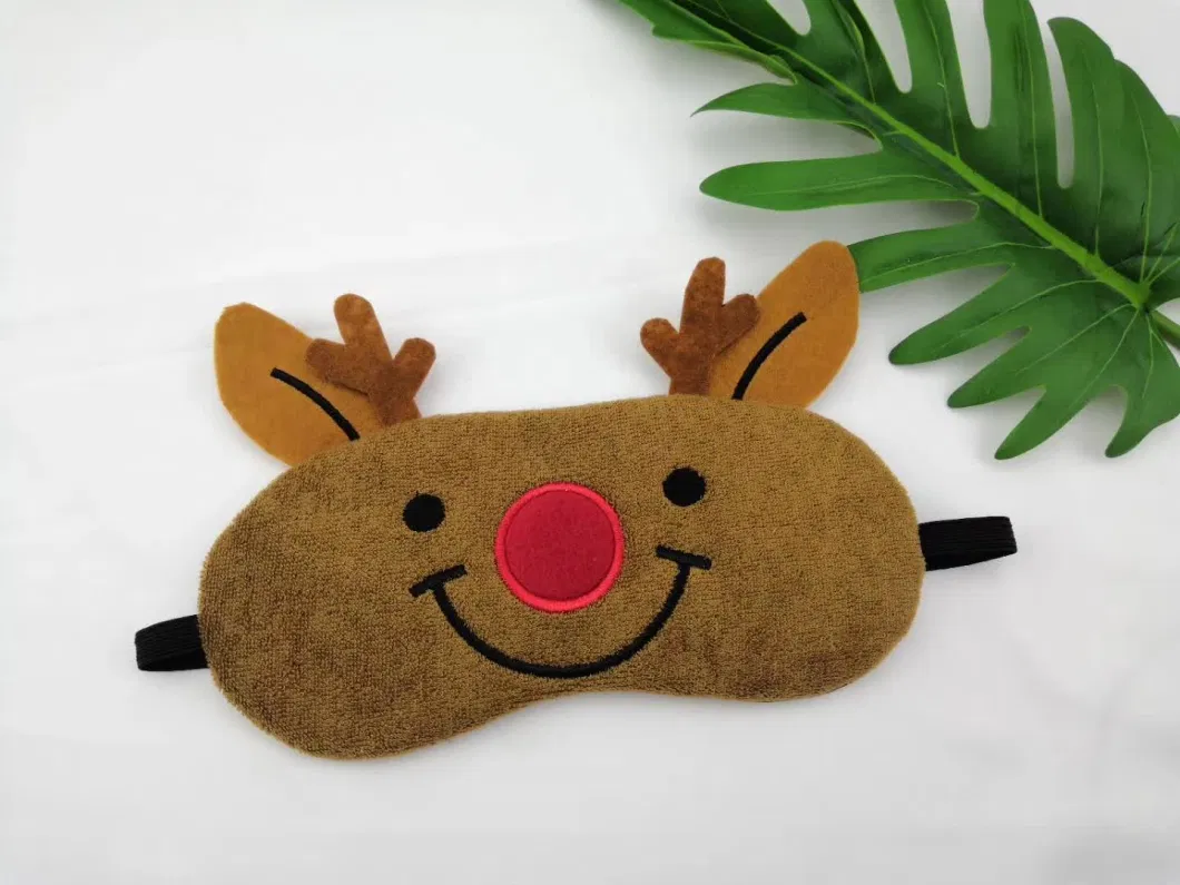 Terry Cloth Towelling Material Custom Eye Masks Elk Animal Design Personalized Travel Relaxing Sleep Eyepatch Hot Sale Fashion Eyemask Lovely Sleeping Eye Patch