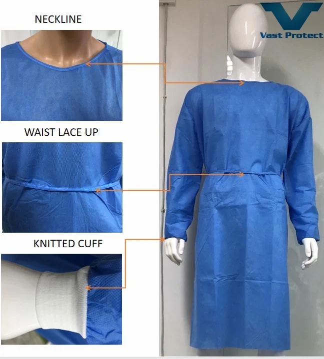 Anti-Static Dust and Splash Proof Healthcare Protective Elastic Cuff SMS Isolation Gown
