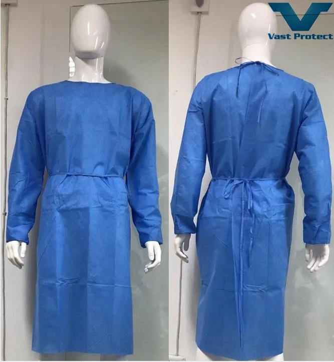 En13795 SMS Waterproof Strong Anti-Mildew Anti-Bacterial Easy to Wear Isolation Gown