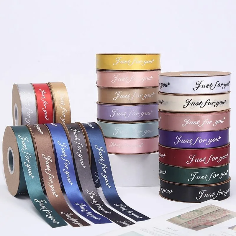 100 Yards Manufacturer Wholesale Wrapping Gift Printed Silky Single Faced Grosgrain Silk Satin Ribbon Roll with Logo