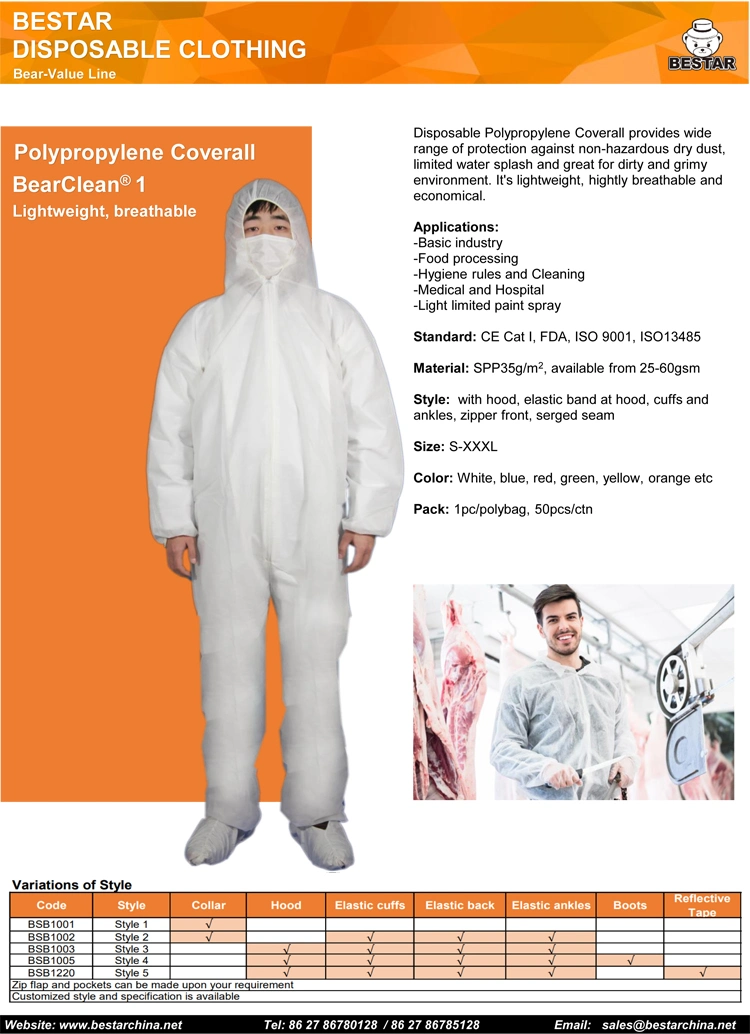 Disposable Nonwoven Spp Polypropylene Economic Breathable Coverall