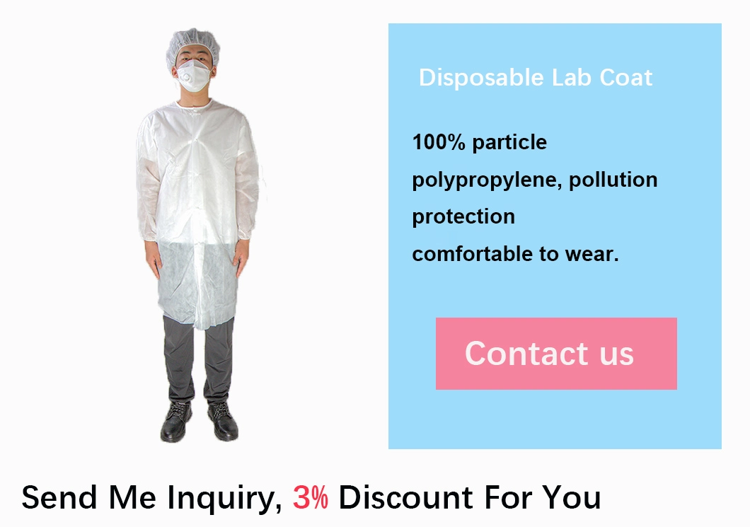 Disposable Cleanroom Nonwoven Fabric PP 20GSM Lab Coat White