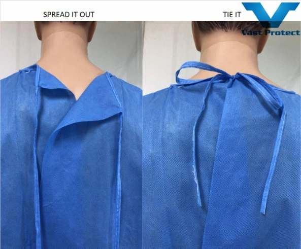 En13795 SMS Waterproof Strong Anti-Mildew Anti-Bacterial Easy to Wear Isolation Gown