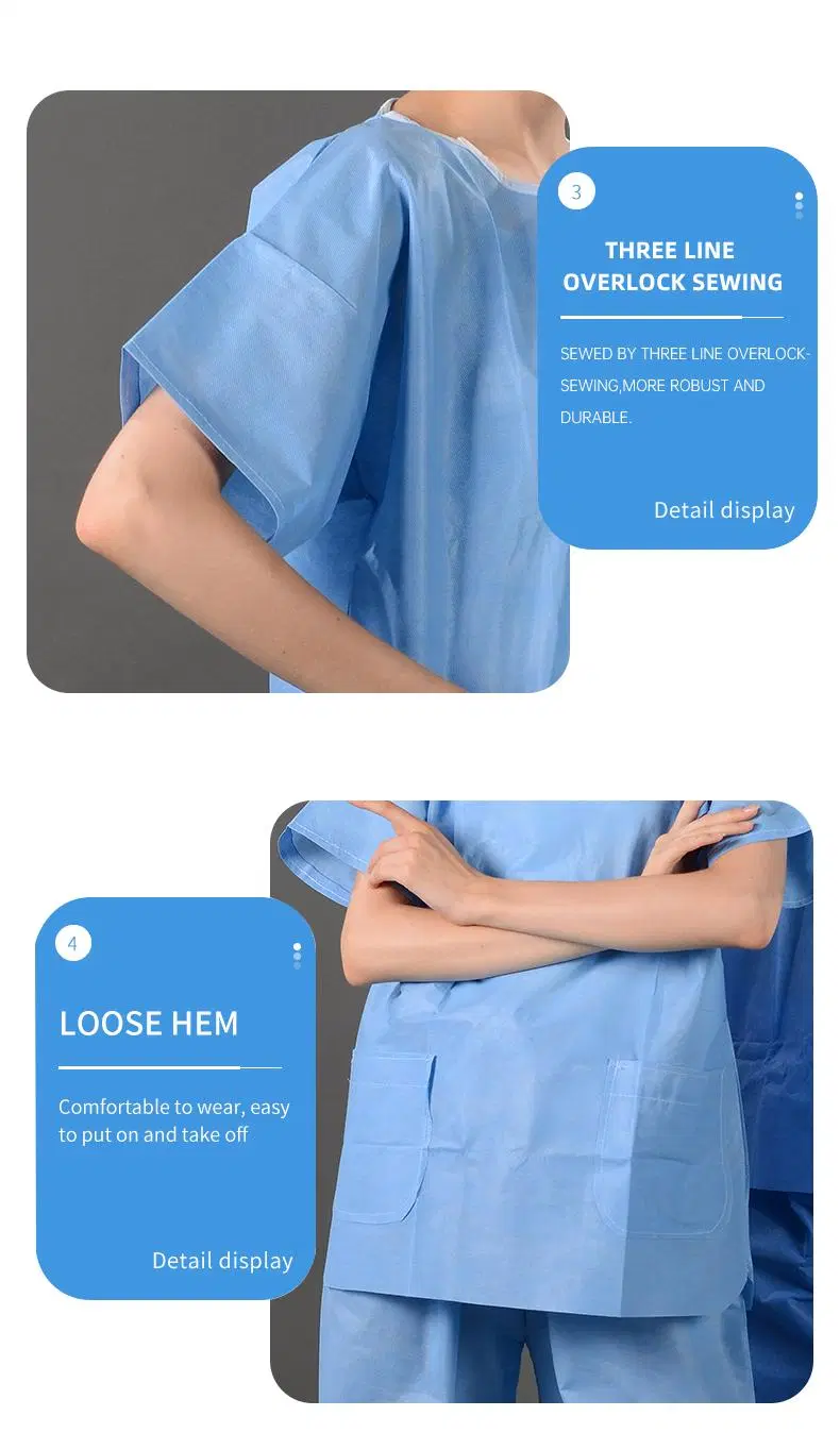 Disposable Nonwoven Surgical Gown SMS PP Uniform Scrub Suit for Nurse or Doctor Hospital Using Gowns