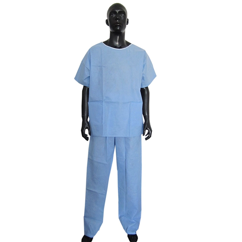 Blue Disposable Nonwoven Medical Hospital Doctor Short Sleeves Scrub Suit