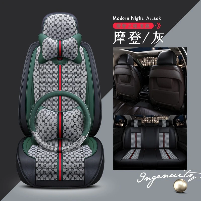 Hot Selling Green Airbag Compatible PVC Sports Luxury Waterproof 5 Seats Universal Full Set Car Seat Cushion Covers