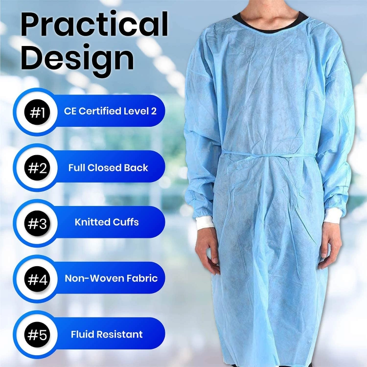 AAMI Level 2 Disposable Virus Test Medical Supply Nonwoven Surgical Waterproof Protective Clothing Medical Isolation Gown for Virus Test Lab Surgery Use