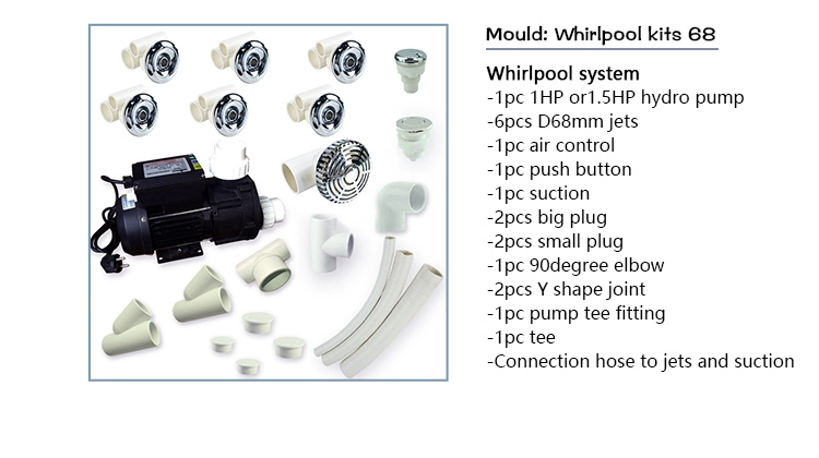 Proway Whirlpool Bathtub System (Included Hydro Pump, Jets, Air Control, Suction, Big Plug, Small Plug, 90 Degree Elbow, Y Shape Joint etc) (Whirlpool Kits 68)