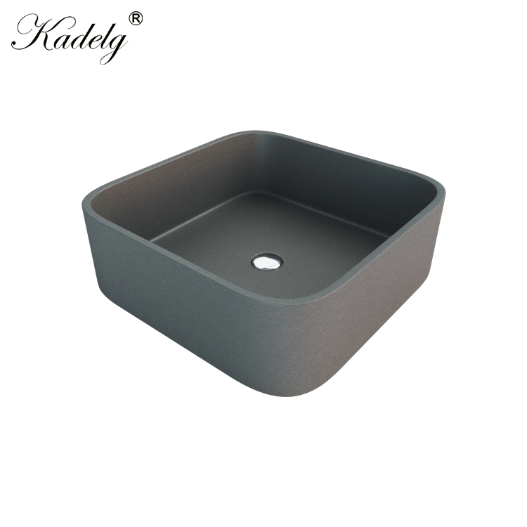 Modern Luxury Grey Granite Wash Hand Basin Square Shaped Quartz Stone Washing Basin Handmade Bathroom Sink