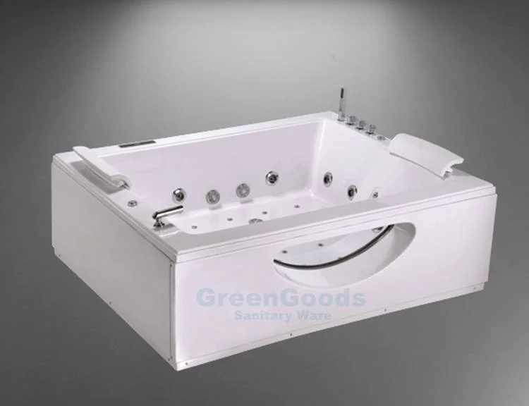 CE Luxury Hotel LED Acrylic Soaking Jets Shower Bath Tub Air and Water Combo Whirlpool Massage Bathtub with Two Pillow