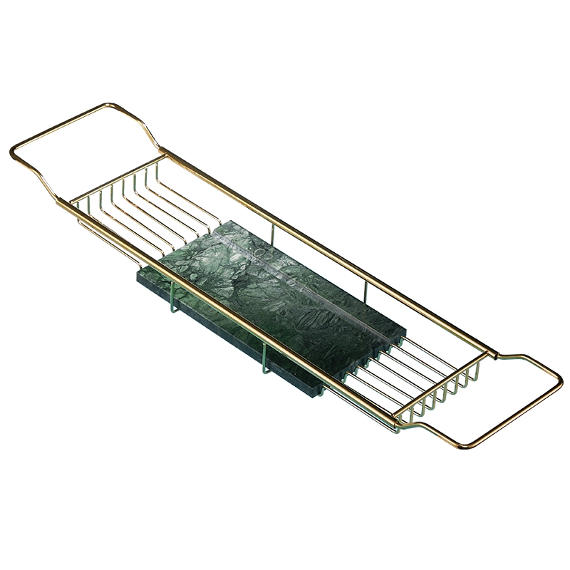 Gold Stainless Steel Telescopic Adjustment Non-Slip Bathtub Caddy Tray for Bathroom Bathtub