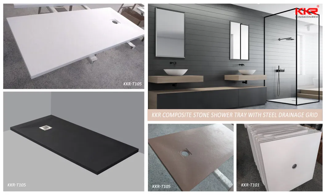 Italian Design Small Grey and Black Acrylic Stone Resin Shower Tray Easy Walk in Shower Tray