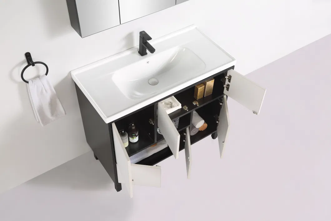 White and Black Color Modern Design Wholesale Bathroom Wall Hung Cabinet Vanity with Ceramic Washing Basin Sink