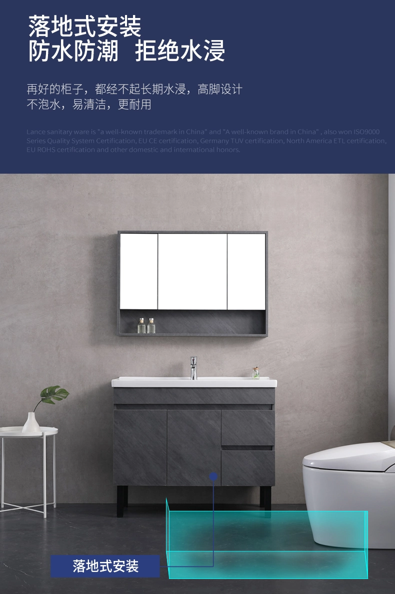 Grey Modern Contracted Floor Style Bathroom Cabinet with Mirror