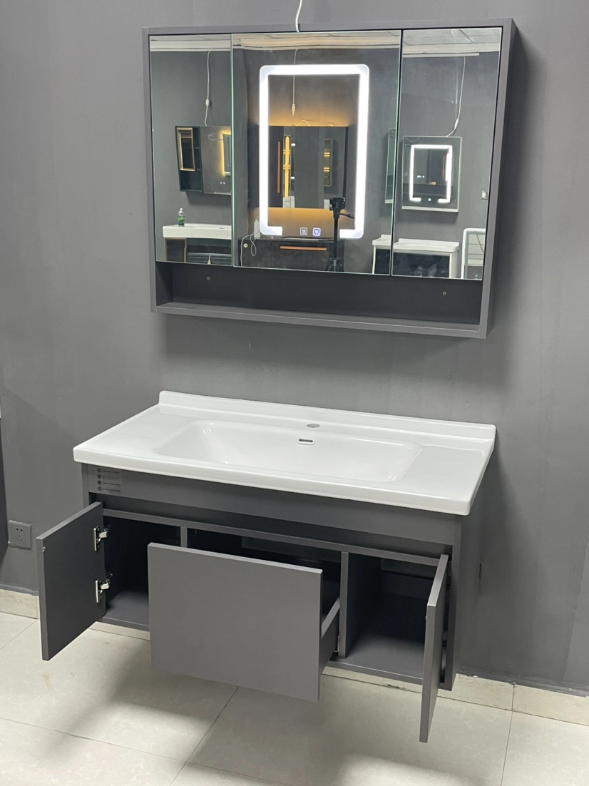 Grey Modern Wall Mounted Bathroom Cabinet with Intelligent Mirrors