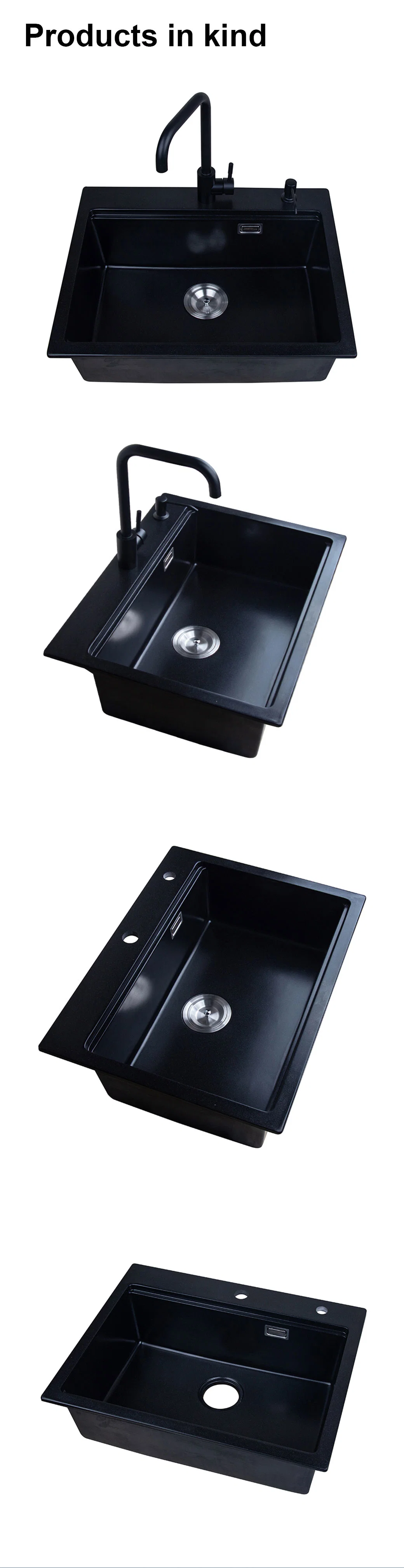 Black Single Bowl Kitchen Sink Handmade Quartz Kitchen Sink