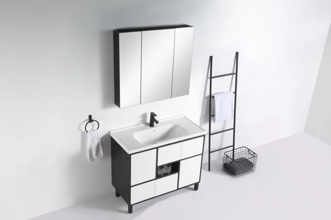 White and Black Color Modern Design Wholesale Bathroom Wall Hung Cabinet Vanity with Ceramic Washing Basin Sink