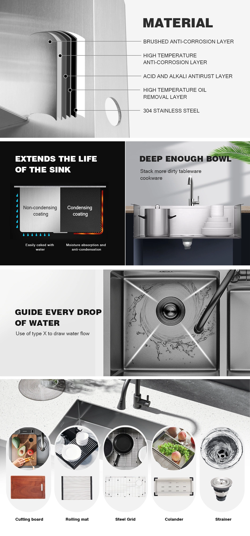 Home Hotel Brand New Design Modern Luxury Stainless Steel Double Bowl Drainboard Wash Basin Kitchen Sink