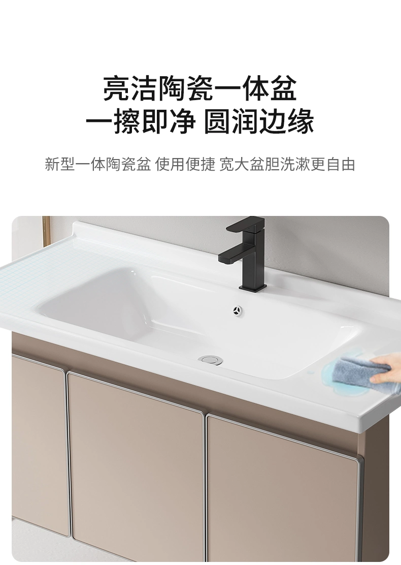 Made in China Solid Wooden Bathroom Vanity Cabinet with Ceramic Countertop Art Wash Basin LED Mirror Cabinet