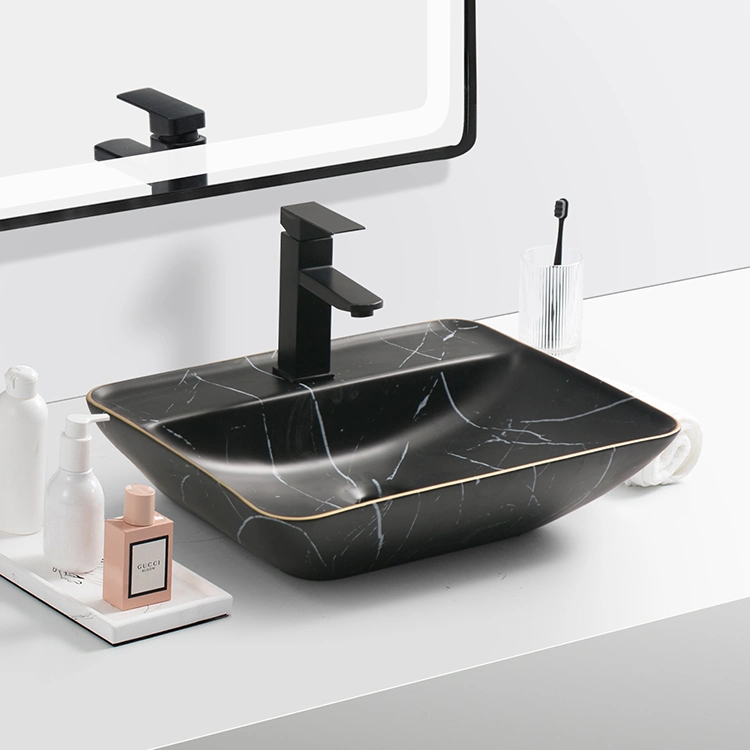 Lavatory Sanitaryware Black Countertop Marble Sink Bathroom Ceramic Art Marble Sink Washing Hand Basin for Bathroom