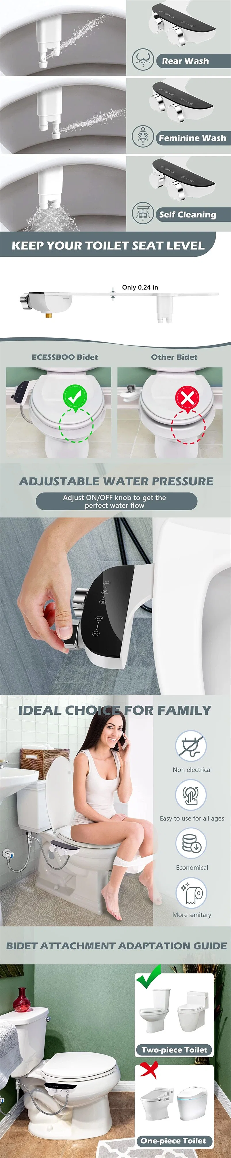 Non-Electric Bidet Attachment: Dual Nozzles, Easy Installation, Ceramic White Finish, Suitable for Women&prime;s Cleaning Ultra-Slim Toilet Seat Bidet Attachment