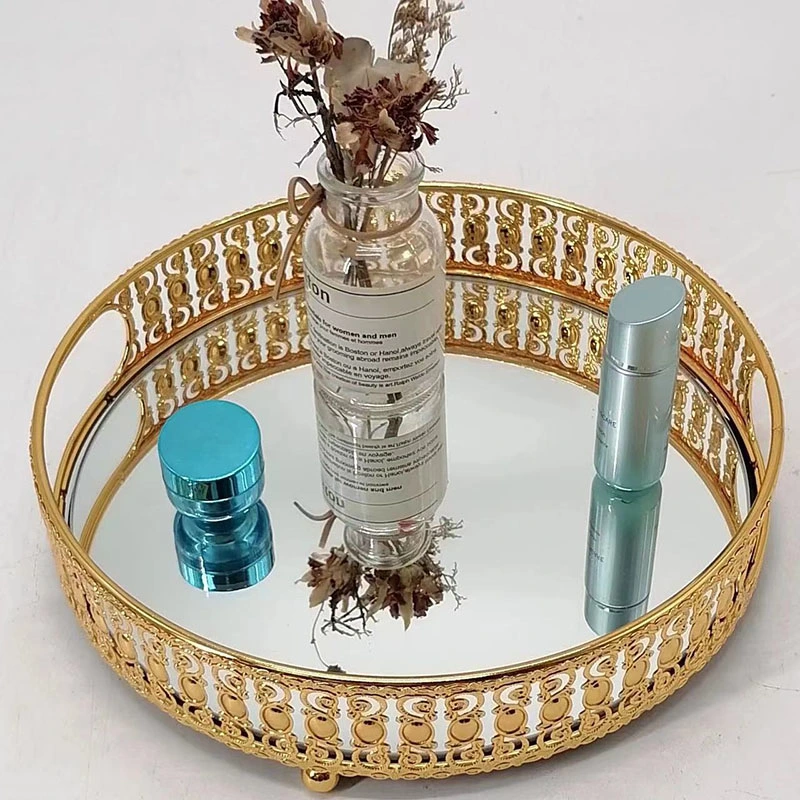 Home Decoration Bathroom Perfume Dresser Glass Tray Hotelware Cake Metal Plate