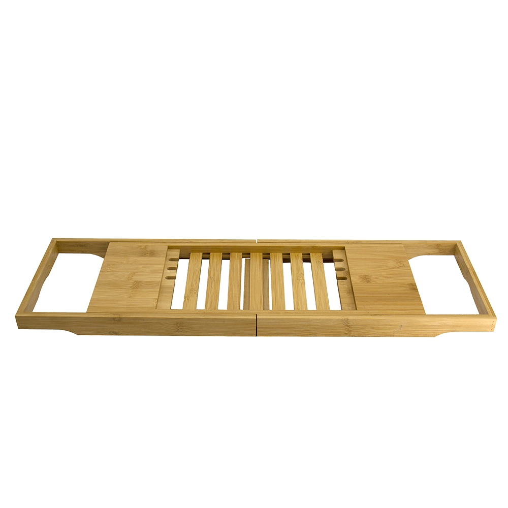 Eco-Friendly Adjustable Bamboo Bathroom Rack Folding Bathtub Bath Caddy Tub Tray
