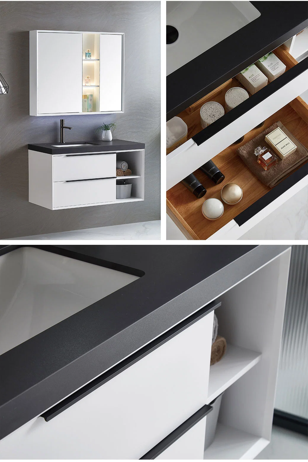 Luxury Wall Hung Furniture Bathroom Vanity Cabinet White Storage Cabinet