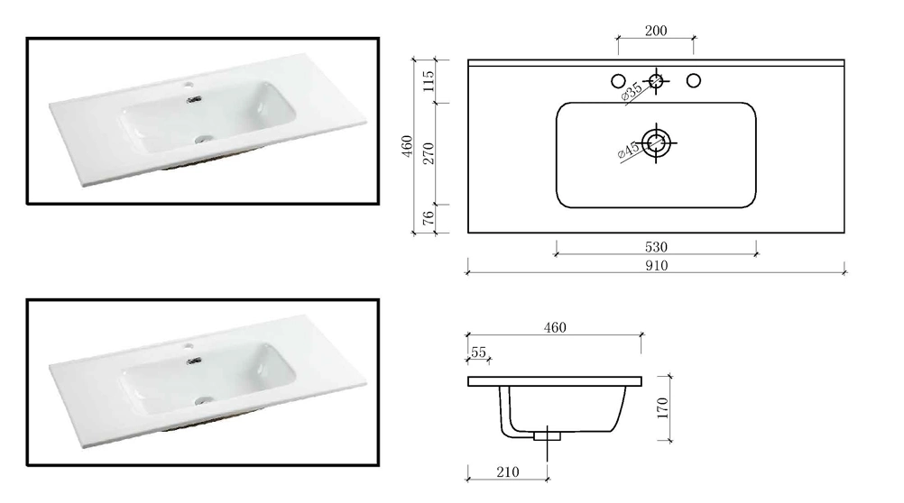 Manufacturer thin edge bathroom vanity top basin for bathroom cabinet units