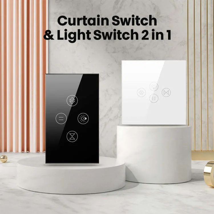 Tuya Us/EU Smart Home Crystal Class Panel Wall Switch WiFi Touch Roller Shutter Curtain Light Switch for Electric Curtain Motor