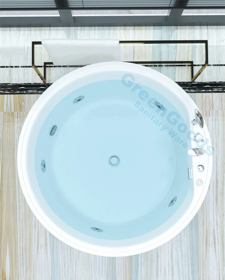 CE Made in China Indoor Bathroom Adult White Color Free Standing Tub Jet Air Massage Round Bathtub with Shower