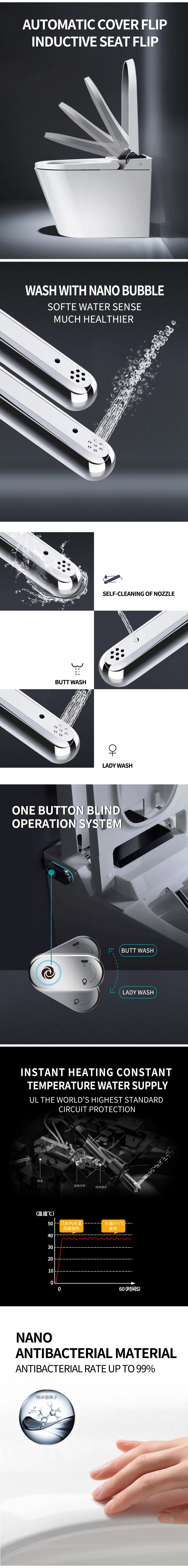 UL Approved Tankless All-in-One Machine Hydrocone Type Floor-Standing Smart Toilet Bidet