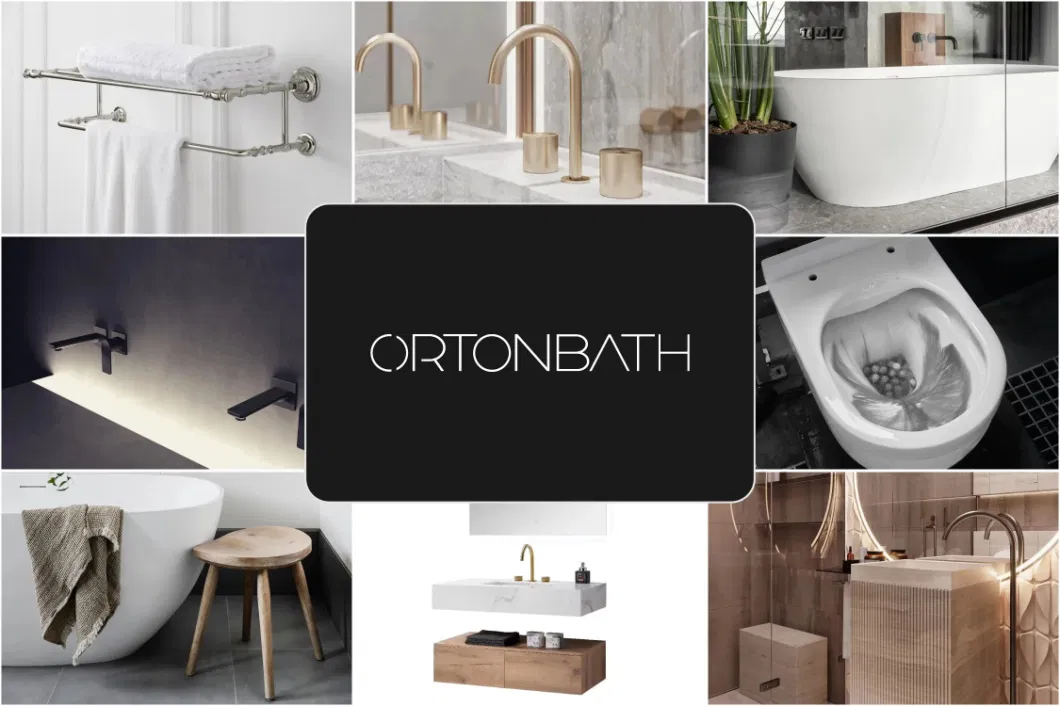 Ortonbath Modern Flooring Standing Ceramic Sink Blue Bathroom Wood Vanity Unit Cabinet Artificial Stone Bathroom Furniture with Gold Metal Handles LED Mirror