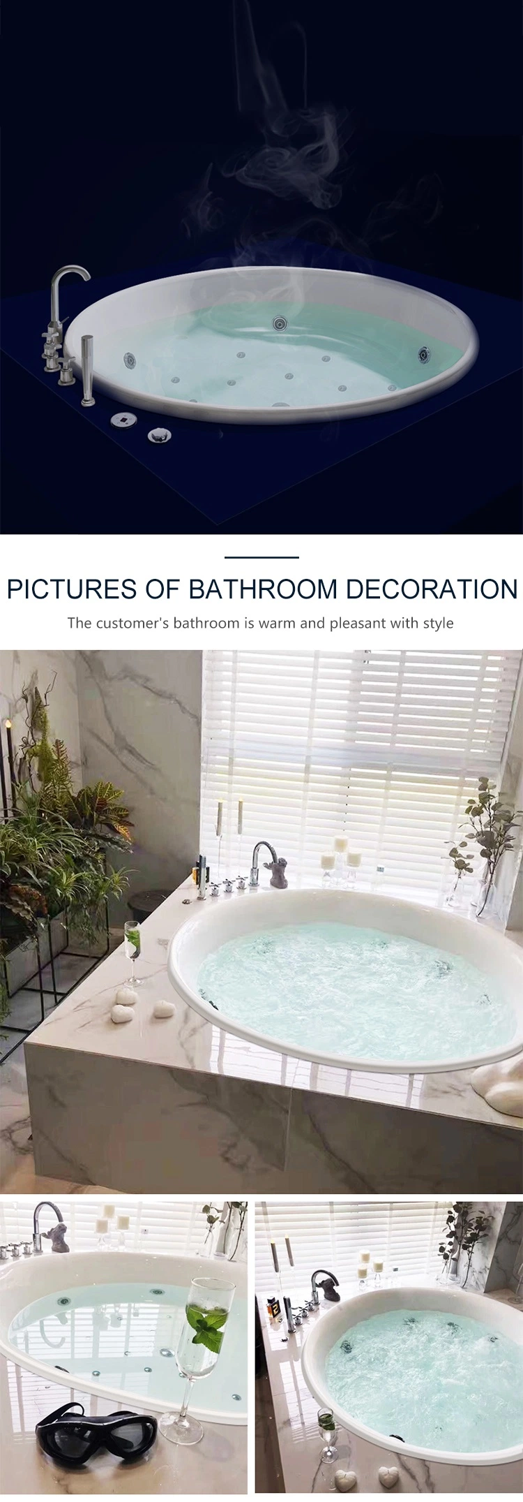 Modern Design Ce Drop-in Soaking Round Large Bathtub