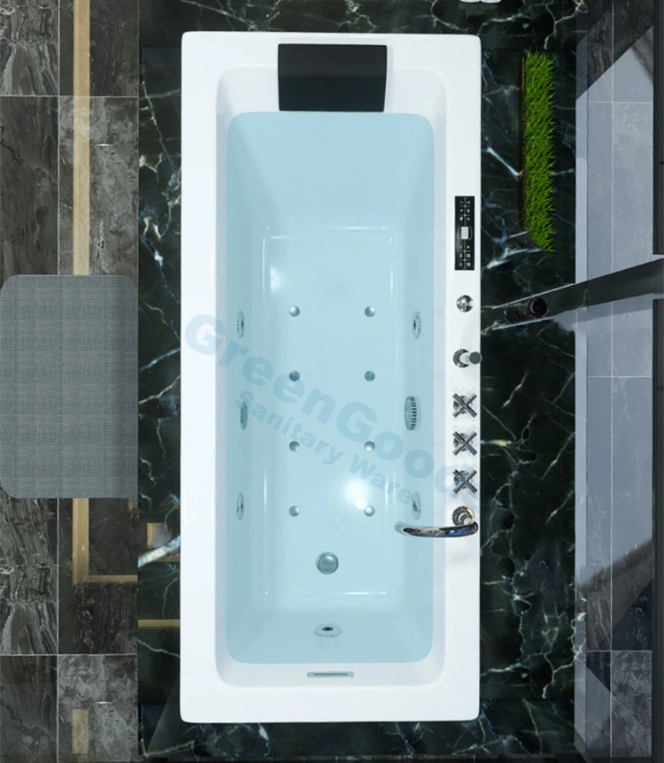 High Quality Home Used 1 Person Shower White Acrylic Rectangle Tub 60 Inch Deep Soaking Drop in Hot Whirlpool Bathtub in Floor