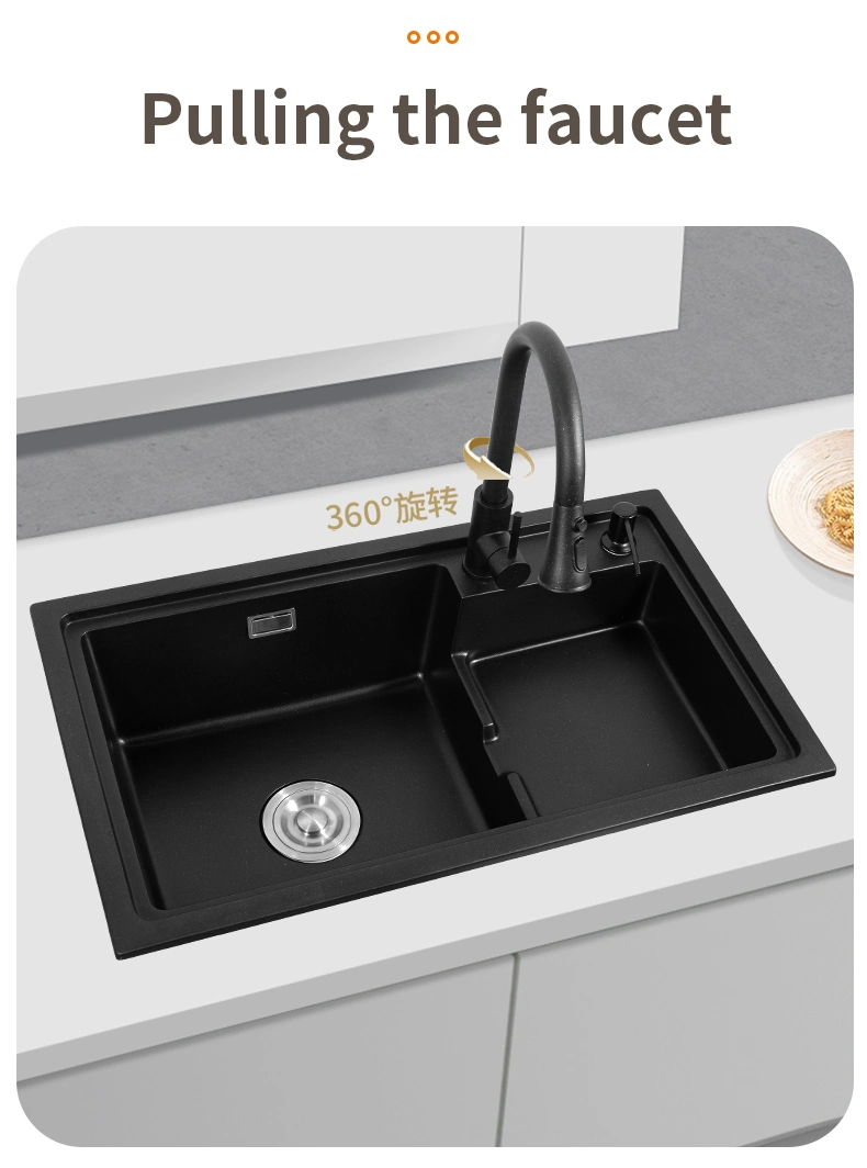 Black Quartz Stepped Kitchen Large Single Sink