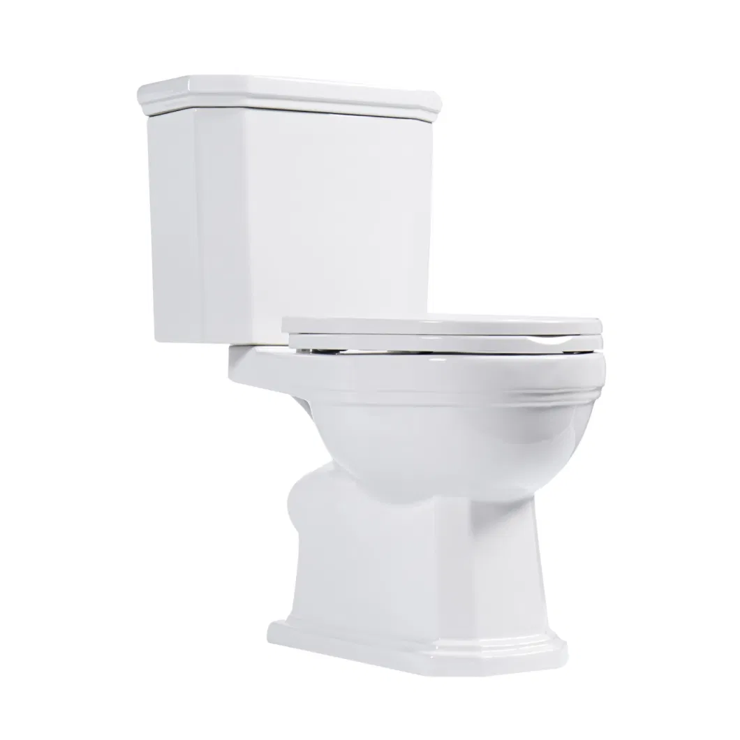 Wc Bathroom Cloakroom Glassy White Elongated Bowl Ceramic Vitreous China Corner Floor-Standing Two Piece Toilet Furniture with Water Tank and Seat