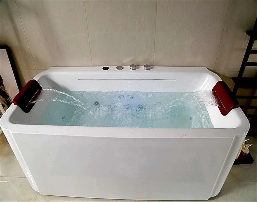 New Acrylic Free Standing Soaking SPA Bathroom Bath Tub Jet Waterfall Massage Bathtub with Pillow