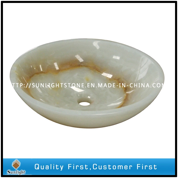 Natural Round Yellow Onyx Marble Sink for Kitchen and Bathroom