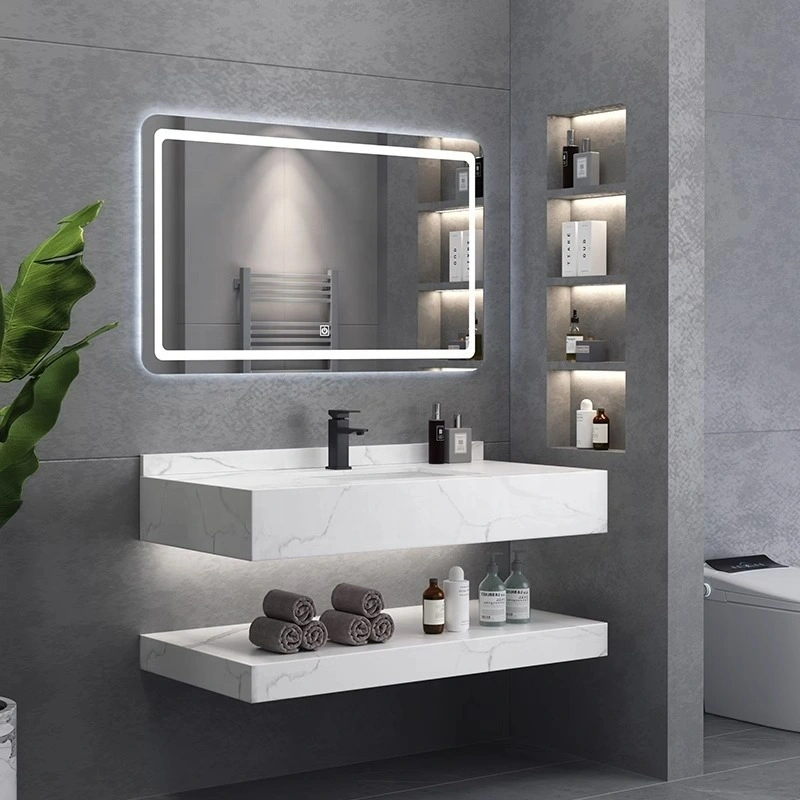 2024 Vanity Sintered Stone Sink Cabinet with Smart Mirror Wall Hung Marble Wash Basin Artificial Bathroom Combined Cabinet