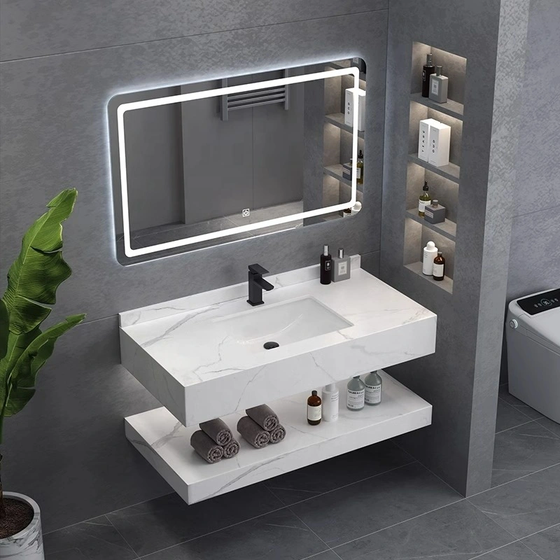 2024 Vanity Sintered Stone Sink Cabinet with Smart Mirror Wall Hung Marble Wash Basin Artificial Bathroom Combined Cabinet