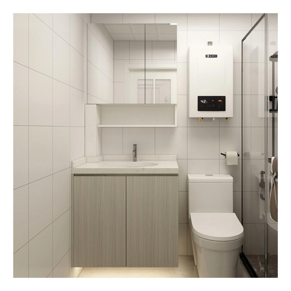 Cheap Wall Mounted Bathroom Mirror Cabinet Modern PVC Bathroom Vanity Furniture with Wash Basin