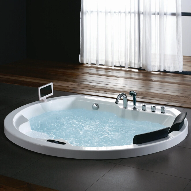 Luxory Round Jacuzzi Built in Massage Bathtub with Whirlpool TV
